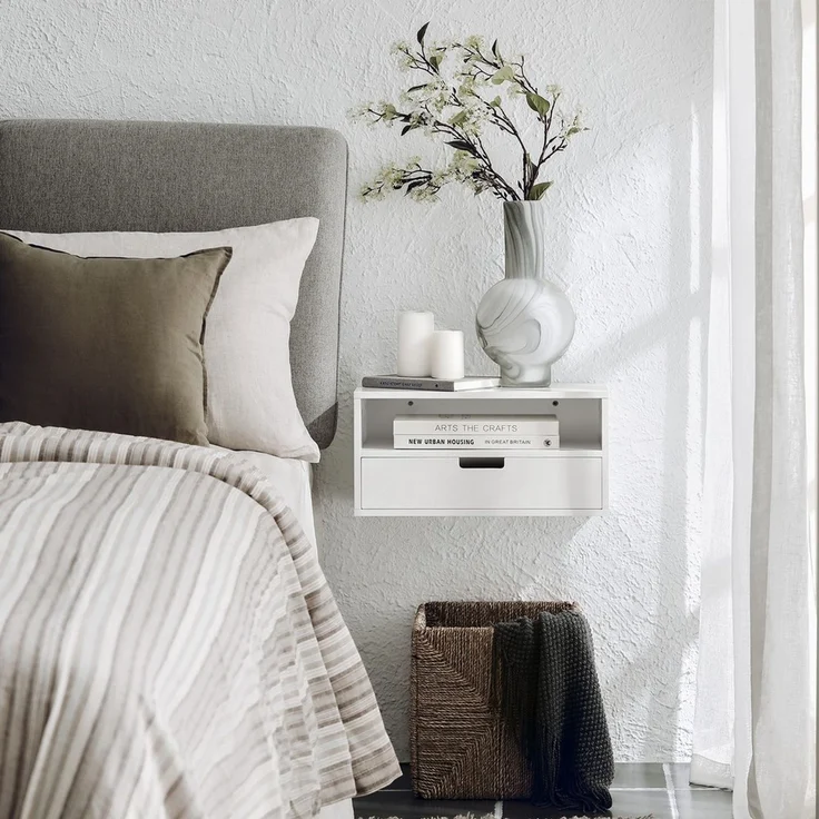 SoBuy NKD03-W Bettablage, MDF, Lackiert, Weiß, 45 x 22 x 25 cm – Bild 2