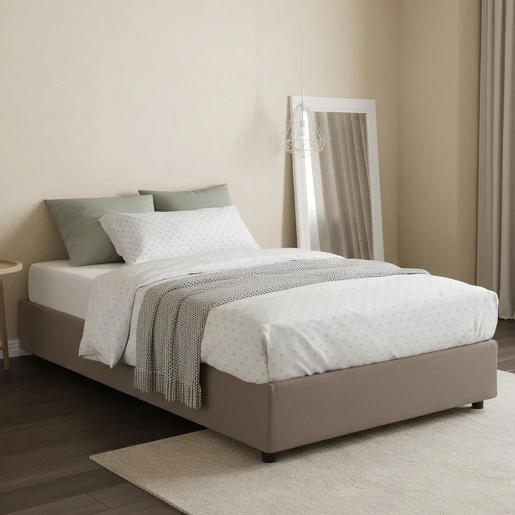 Talamo Italia - Doppelbett Nicole, Bettkasten mit Stoffbezug, 100 % Made in Italy, Öffnung vorne, geeignet für Matratze 120 x 190 cm, taubengrau – Bild 1