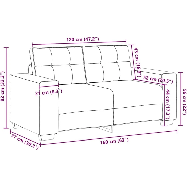 vidaXL Zweisitzer-Sofa Hellgrau 160x77x82 cm Samt 4105110 – Bild 9