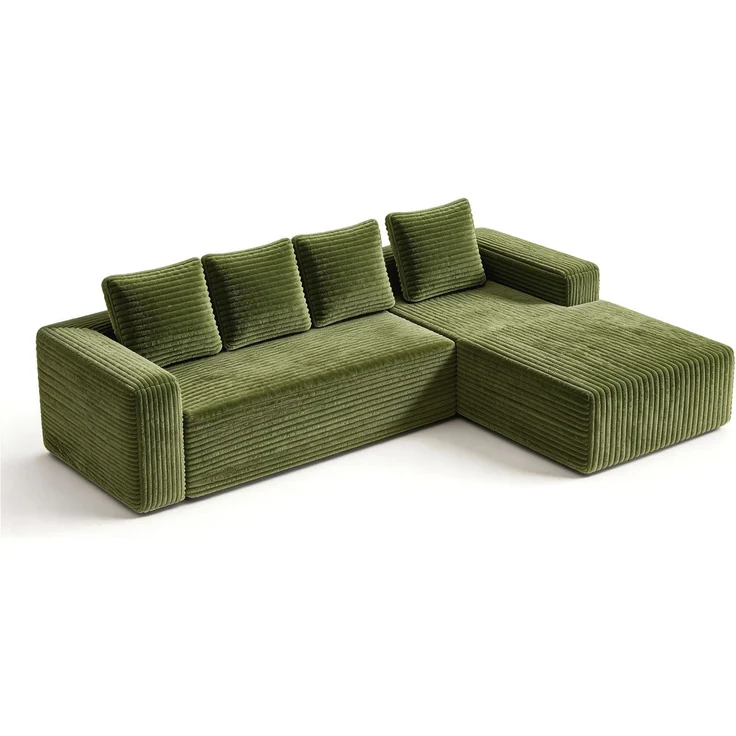 3-Sitzer Ecksofa B 261 x T 168 x H 58 cm aus grünem Cordstoff, modular – Bild 5