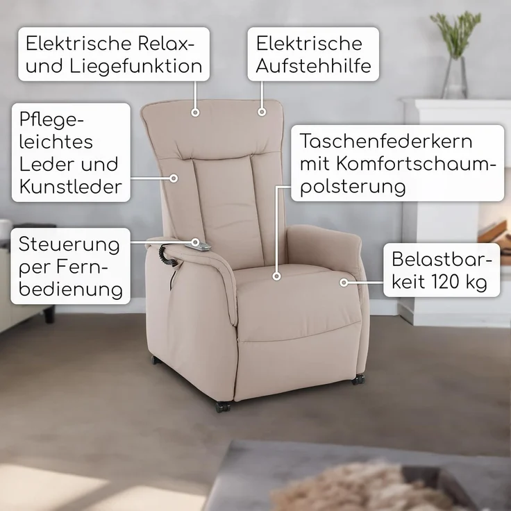 Raburg TV-Sessel Marie, elektrische Aufstehhilfe, 2 Motoren, Relaxsessel, mit Relaxfunktion – Bild 4