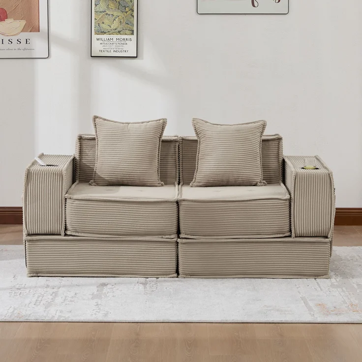 ZUBALIYA Schlafsofa 78x66 cm, mit Stauraum, mit Cordbezug, mit breiten Armlehnen, modular aufgebaut, mit Schaumstoffpolsterung – Bild 10