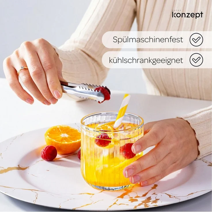 KONZEPT Gläser-Set Geriffelte 300ml, 6/12 teilig – elegante Trinkgläser für Wasser, Saft, 6-tlg, Einzigartige Form, Ideal als Geschenk, Spülmaschinengeeignet – Bild 4