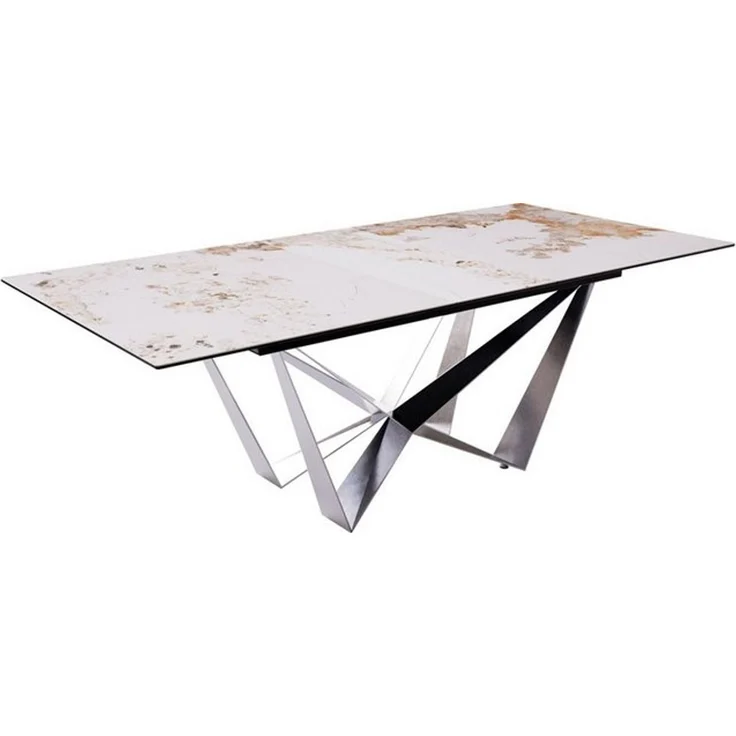 Esstisch Edge 180-220x100 Keramik Minas Melange Weiß-Beige Spider Flachstahl Edelstahl ausziehbar – Bild 4