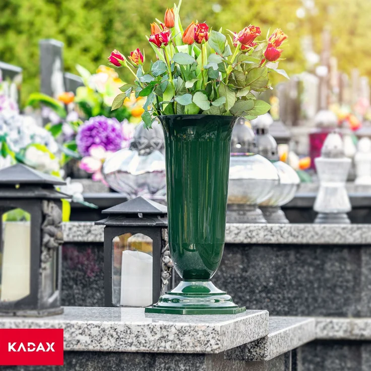 KADAX Vase, Fläschchen, Blumen, Grabstein, Friedhof, Grabstein, Einsatzsockel, Grün, 37 cm – Bild 4