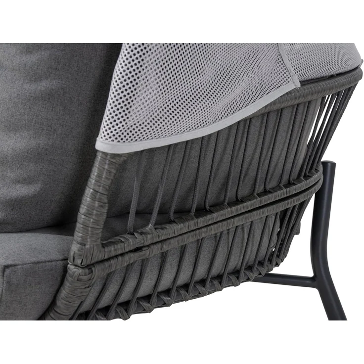 LECO Sessel mit Fußhocker CLARA, Sonnendach, Polsterauflage und Kissen grau, Stahlrohrgestell anthrazit, Sessel 102x93x 52 cm, Hocker 89x48x36 cm – Bild 5
