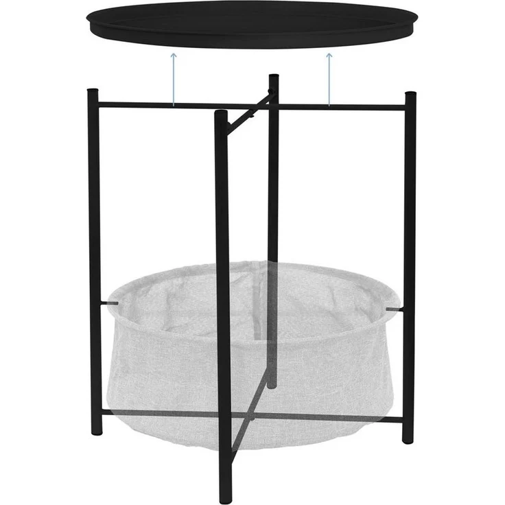 ML-DESIGN Beistelltisch Couchtisch aus Metall mit Stoffkorb als Stauraum & abnehmbarer Tablett, Sofatisch Wohnzimmertisch Nachttisch Tisch Couchtisch Schwarz – Bild 3