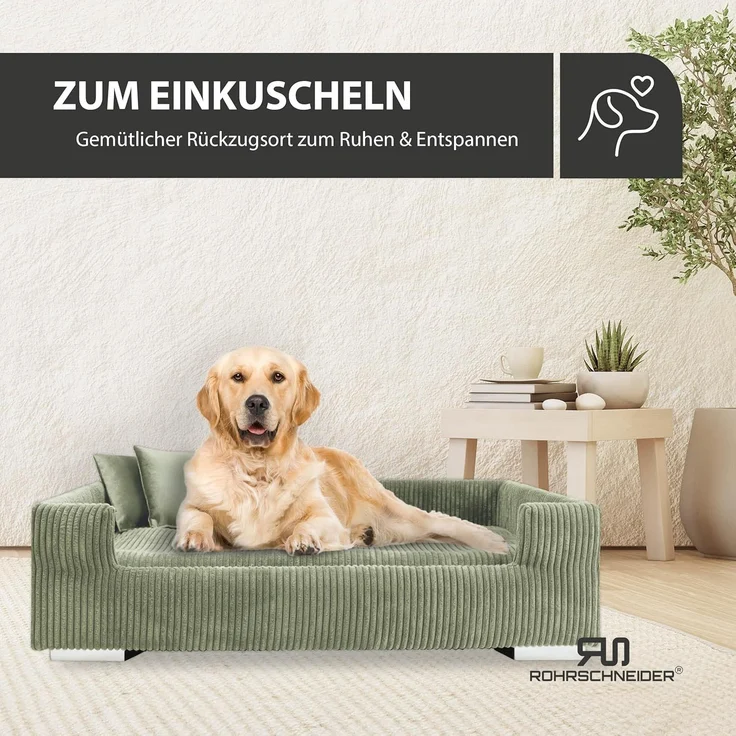 Rohrschneider Tiersofa Hundesofa Cord hoher Rand, waschbarer Bezug 4 Farben, robuster Cordstoff aus 100% Polyester, inkl. 2x Dekokissen – Bild 6