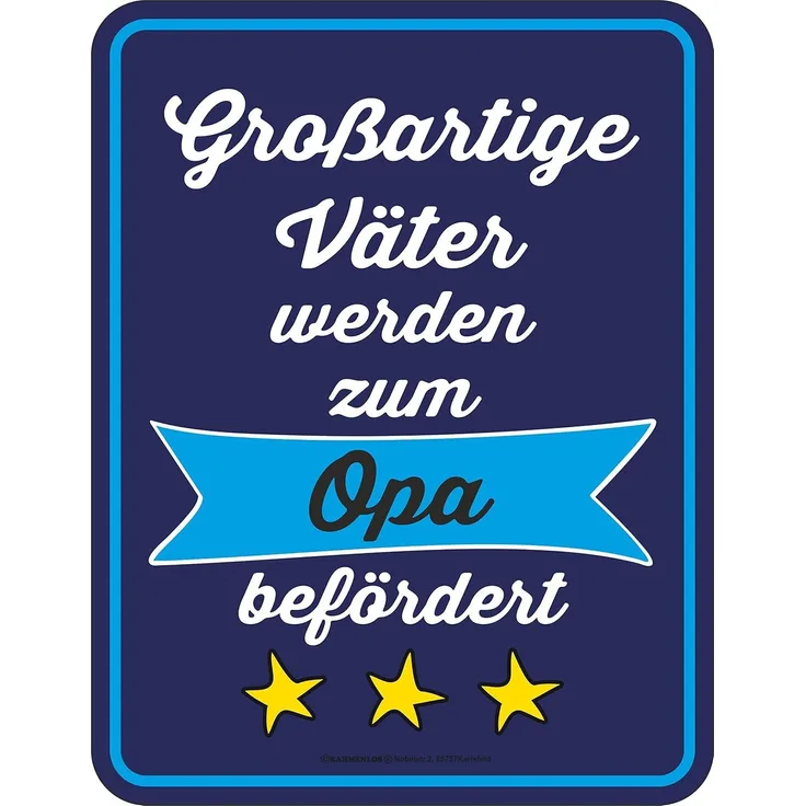 RAHMENLOS Original Blechschild für den werdenden Großvater: Großartige Väter Werden zum Opa befördert.