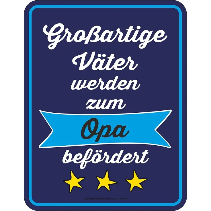 RAHMENLOS Original Blechschild für den werdenden Großvater: Großartige Väter Werden zum Opa befördert. – Bild 1