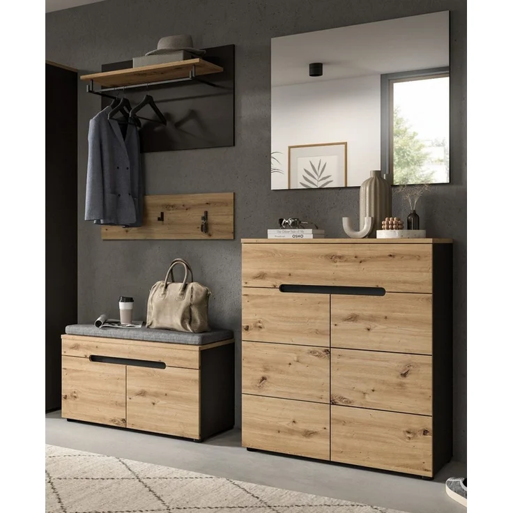 Inn. Furn Garderoben-Set Cooper, (in Artisan Eiche mit Basalt grau, 5-teilige Garderobe), Soft-Close-Funktion – Bild 1