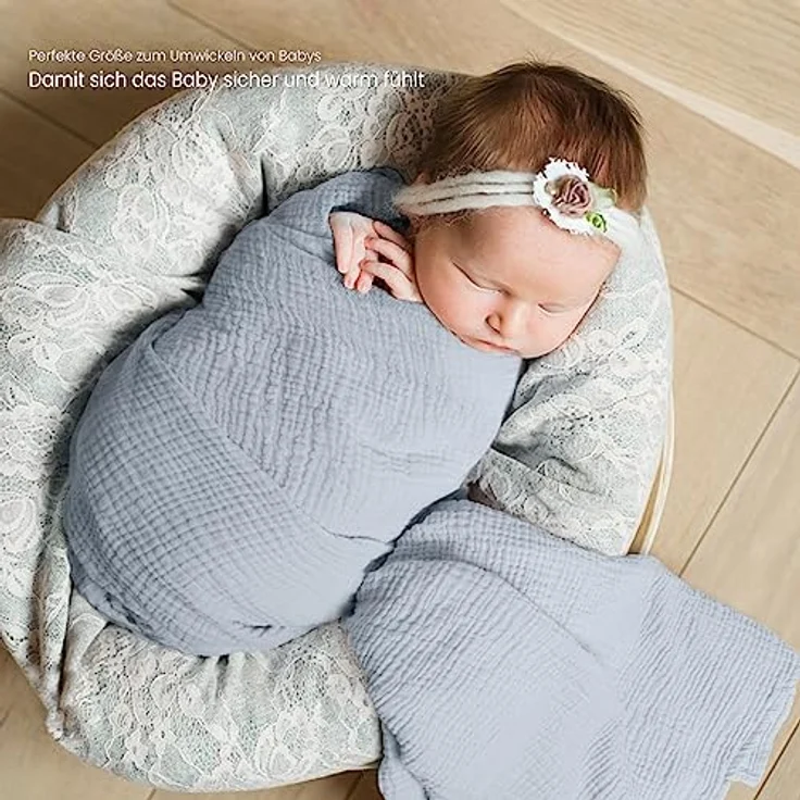 lulumoon Baby Pucktuch Musselin Decke - Baumwolle Atmungsaktive Babydecke | Dünne Baby Swaddle Decke Tücher für Junge und Mädchen 2 Stück 100x100cm(Marineblau) – Bild 2
