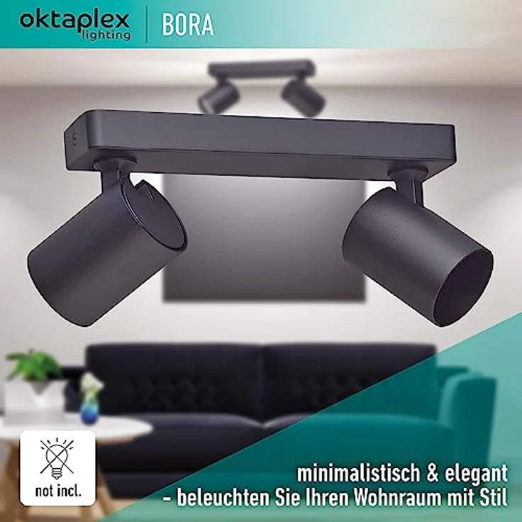 Oktaplex Bora Deckenstrahler 2-flammig GU10, schwenkbare Spotleuchte in Schwarz, 25 cm, Aluminium, 230V – Bild 4