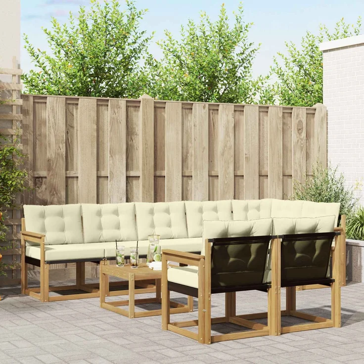 vidaXL Outdoor-Sofagarnitur 9 stk. 8-Sitzer Weiß und Creme 3389612 – Bild 1