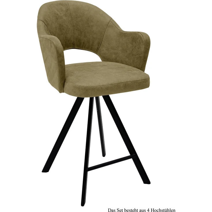 Thekenstuhl (4er-Set) Delinda 59x104x61 Schwarz/Olivgrün
