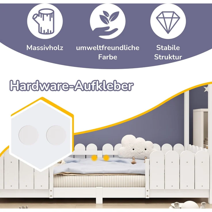 Hausbett mit Lattenrost, 90x200 cm, Kinderbett mit Rausfallschutz, Kiefer – Bild 6