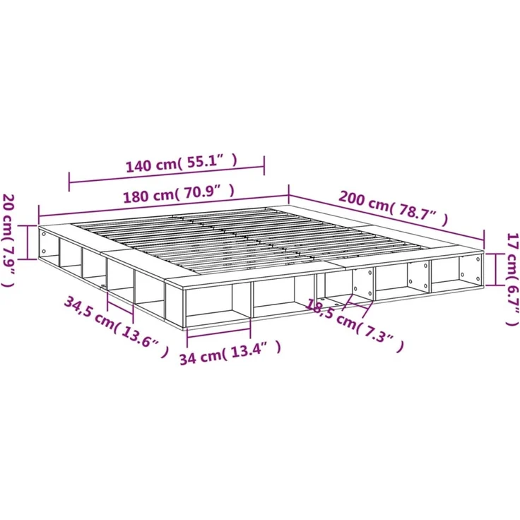 vidaXL Bettgestell Weiß 180x200 cm Holzwerkstoff 3280454 – Bild 10