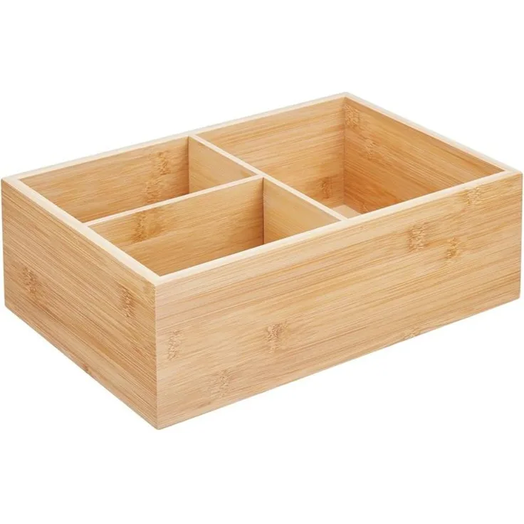 mDesign Deckelhalter Aufbewahrungskorb Organizer 3 Fächer Küche Bambus Natur