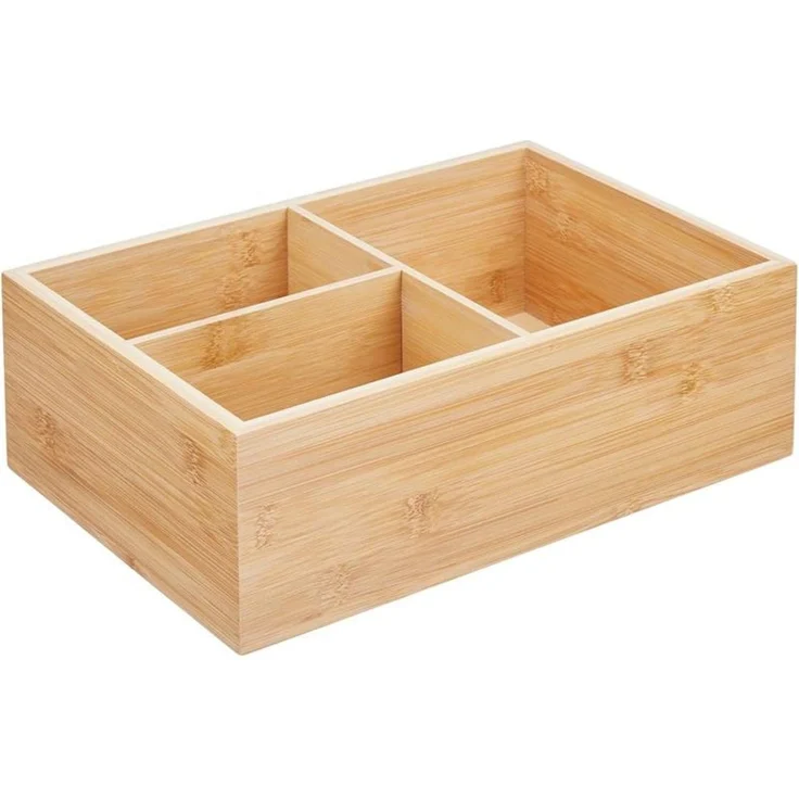 mDesign Deckelhalter Aufbewahrungskorb Organizer 3 Fächer Küche Bambus Natur – Bild 1