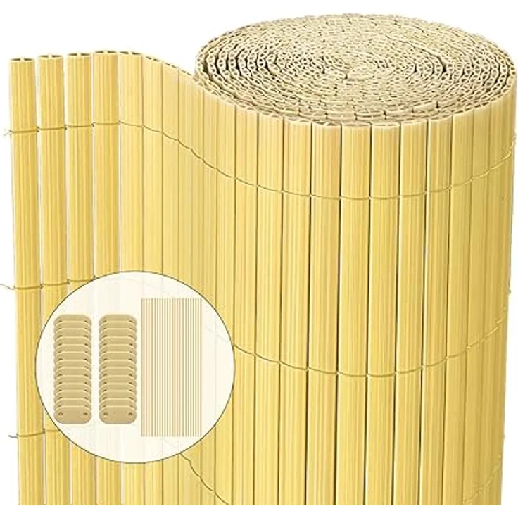VOUNOT PVC Sichtschutzmatte 80x500 cm Verstärkung Innen, Sichtschutz für Garten Balkon Terrasse Zaun, Sichtschutzzaun Balkonverkleidung Windschutz, Bambus – Bild 2
