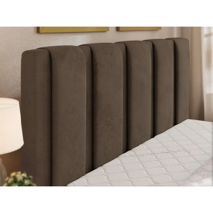 Polsterbett SAVINO CLASSIC mit Bettkasten und Lattenrost Doppelbett 180 x 200 cm mit hohem Kopfteil Stauraumbett Bett mit Gasdruckfeder - Braun Velvet - Multipocket Matratze - ELORI LUX – Bild 5