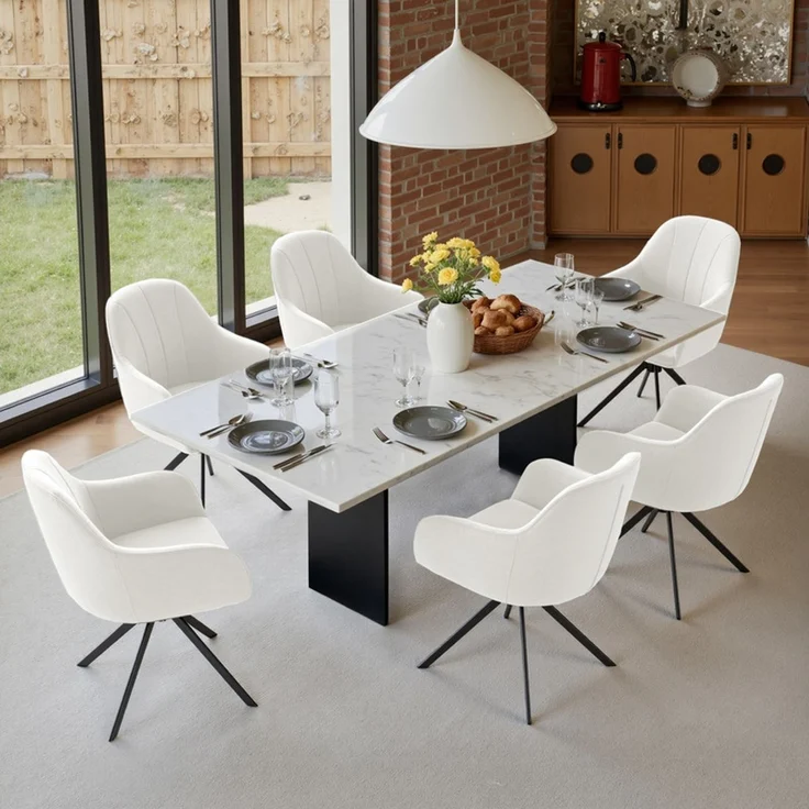 Hawthyhome 4-Fußstuhl Esszimmerstuhl drehbar mit Armlehne, 360° Drehfunktion, Leinenbezug, stabiles schwarzes Metallgestell, moderner Küchenstuhl für Esszimmer, Wohnzimmer, Büro & Homeoffice, Weiß – Bild 6