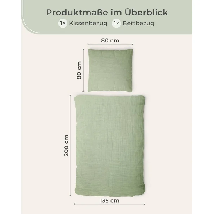 Laynenburg Bettwäsche Musselin aus 100% Baumwolle in 135x200 oder 155x220 cm, atmungsaktiv & bügelfrei – 2 lagig mit Reißverschluss & Haltebändern – Bild 3
