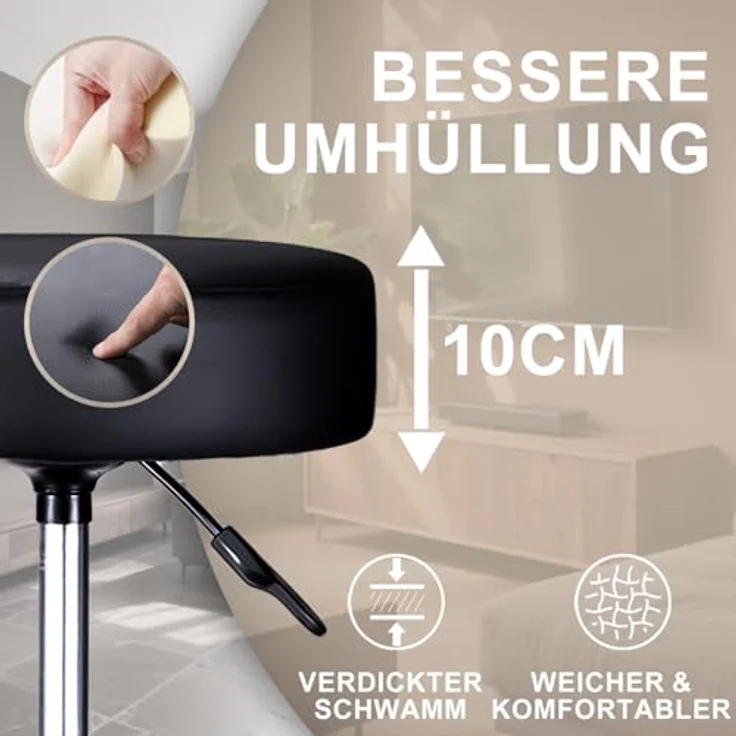 Zedelmaier Rollhocker höhenverstellbar, Bürohocker mit Gummirollen, 360° drehbar Hocker mit Rollen & 10 cm Polsterung, Sitzhocker Werkstatt, Drehhocker ergonomisch, Sitzhöhe 44–58 cm, Weinrot – Bild 6