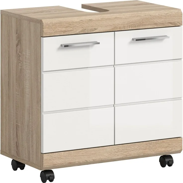 welltime Waschbeckenunterschrank SIENA, Breite 60cm, 2 Türen, auf Rollen, MDF-Front (TOPSELLER!, mit Siphonausschnitt 10x25 cm) in verschiedenen Farben erhältlich, Badmöbel, Badschrank, Kommode, Bad