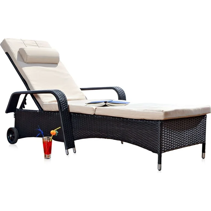 Sonnenliege schwarz Polyrattan Gartenlounge Liegestuhl Relax Terrasse Sitzgruppe