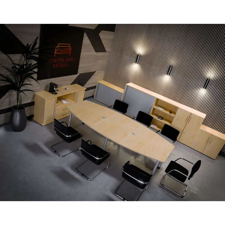 Rheinland Möbel Konferenztisch KONTI 280x130 cm – ovaler Besprechungstisch in Buche mit silbernen Rundrohrfüßen & 2 Kabelauslässen, erweiterbarer Meetingtisch für 8–10 Personen, moderner XXL-Tisch fürs Büro – Bild 4