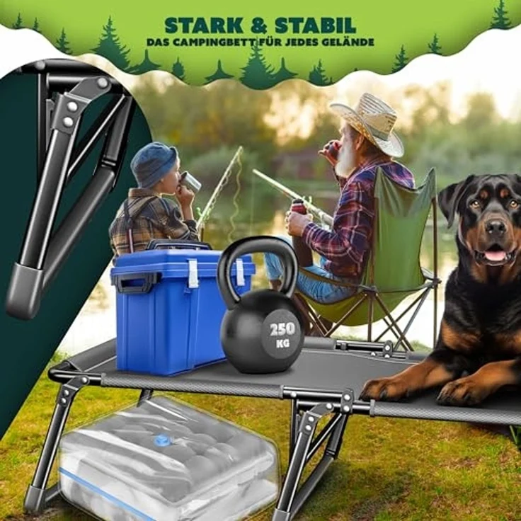 KESSER Campingbett klappbar mit Tragetasche, Nackenkissen, Vakuumtasche & Getränkehalter, Oxford-Gewebe anthrazit / grau, 68 x 190 x 30 cm – Bild 5