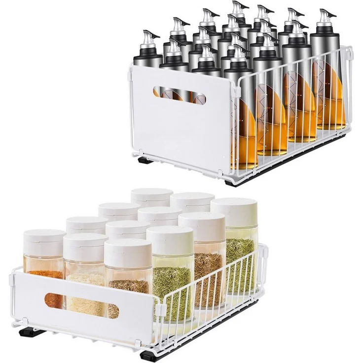 JEOBEST Küchenorganizer-Set Küchenregal Regal mit 2 Korb Auszügen, Schrank Organizer, (2-tlg), Hochwertiger Karbonstahl, Kein Bohren erforderlich – Bild 1