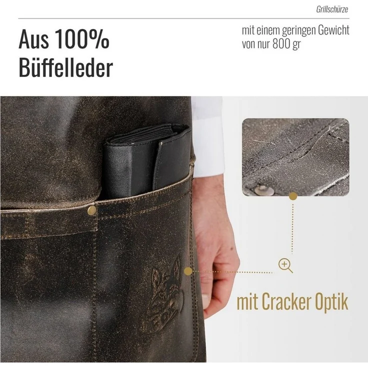 BLACK FOREST FOX Grillschürze BUTCHER Barista Cracker Leder Schürze BBQ Grill- und Arbeitsschürze – Bild 3