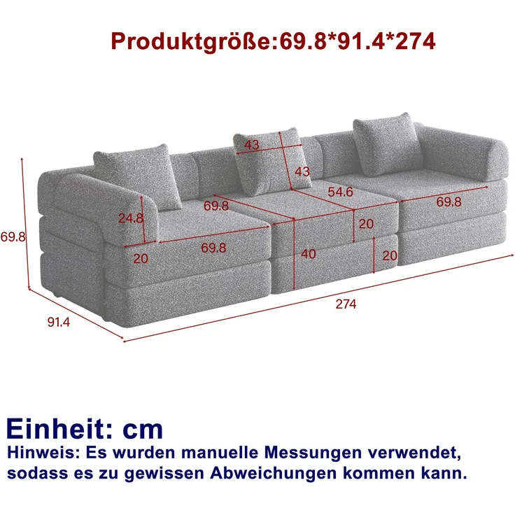 ZUBALIYA SchlafSofa mit LED - Beleuchtung, mit Ablageflächen, mit Chenille - Bezug, mit Samtbezug, mit breiten Armlehnen – Bild 5