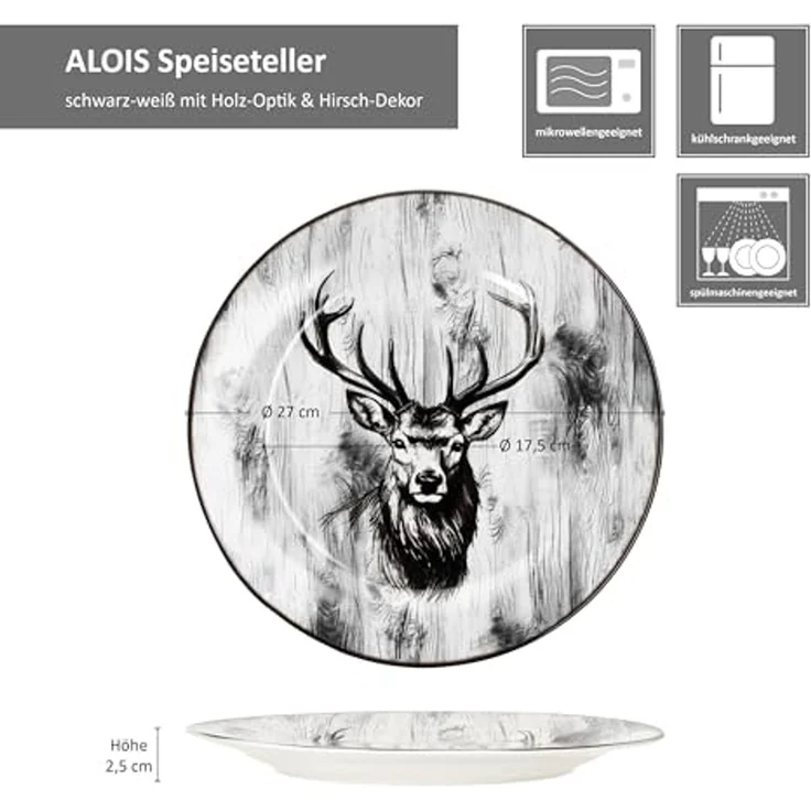 MamboCat Speiseteller 6x Alois Speiseteller Ø27,2cm Porzellan 6 Personen Essteller Hirsch – Bild 6