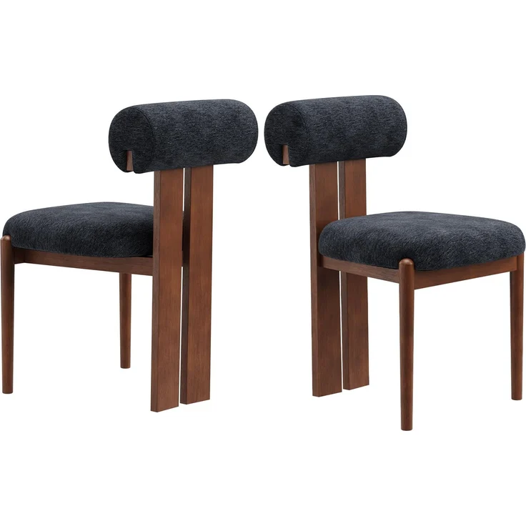 MALOL Esszimmerstühle 2er Set, Mid-Century Modern Polsterstühle aus Stoff mit Stabiler Rückenlehne & dunkelbraunen Holzbeinen,Geeignet für Esszimmer, Küche und Gastronomie, Dunkelblau