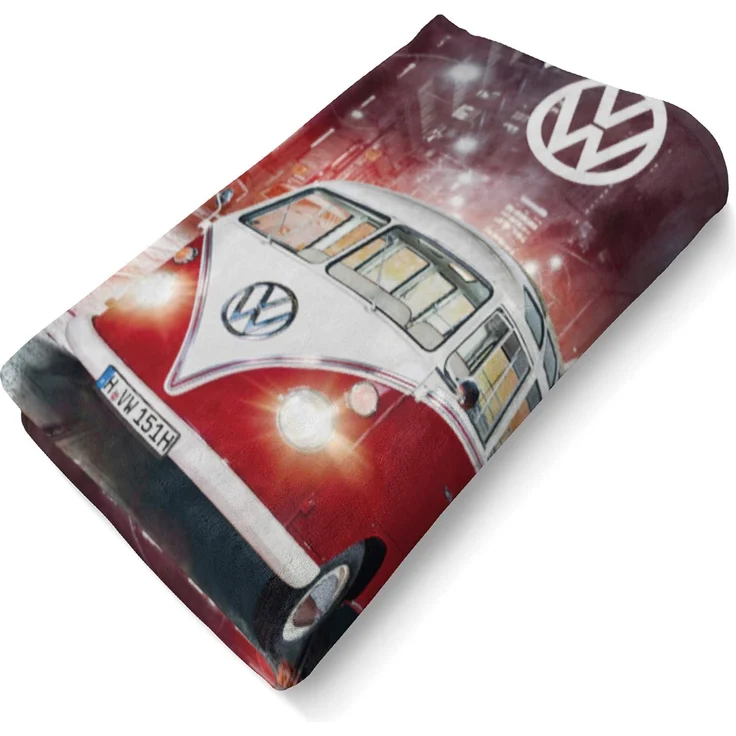 Wohndecke VW Volkswagen Bulli T1 Decke 087-B Rot 130x170 cm Kuscheldecke, BERONAGE, passend zur Bettwäsche, ideal für Sofa, Couch, Bett, Auto – Bild 6
