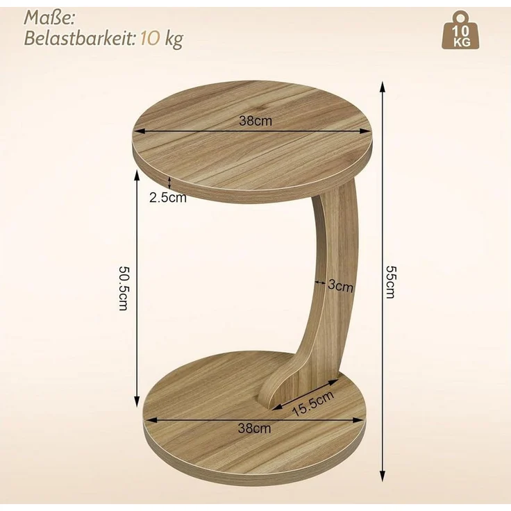 Woltu Beistelltisch, Couchtisch rund, C Form, für Sofa Bett, φ38xH55 cm – Bild 2