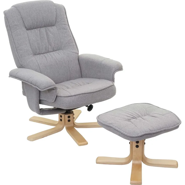 Relaxsessel M56, Fernsehsessel TV-Sessel mit Hocker, Stoff/Textil, FSC®-zertifiziert ~ hellgrau
