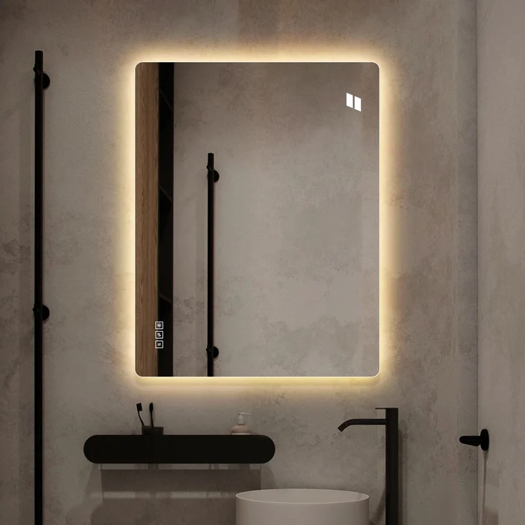 Badspiegel H 2.5 x T 60 x B 80 cm aus Glas, mit dimmbarer LED-Hintergrundbeleuchtung – Bild 2