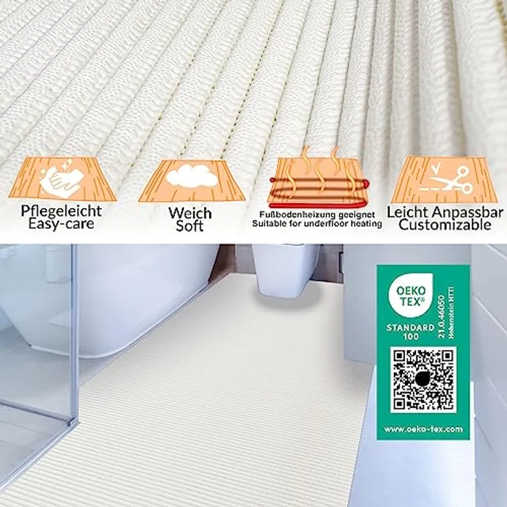 ANRO Badematte Weichschaummatte Antirutsch Badläufer 400x130cm, Uni Weiß, pflegeleicht und wasserabweisend – Bild 2