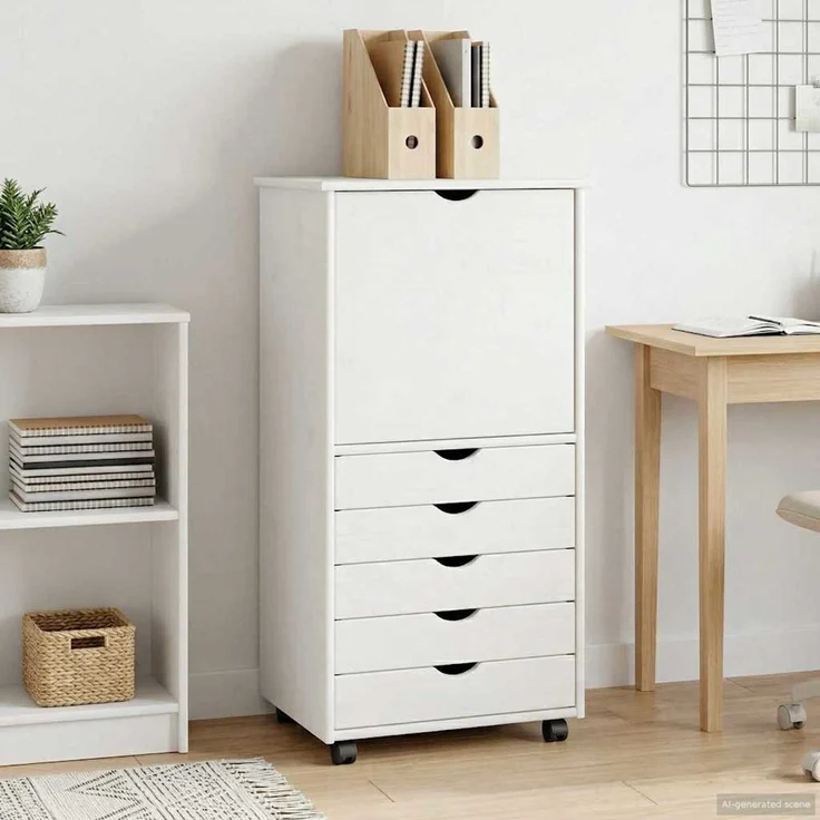 vidaXL Rollschrank MOSS 53 x 39 x 103 cm Massivholz Kiefer Weiß 42028369 – Bild 1