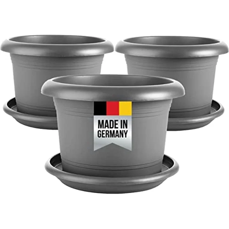 Centi Pflanzkübel XXL-Blumentöpfe Ø 50 cm (3er-Set), Anthrazit, mit Untersetzer – Bild 1