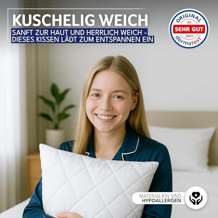 Gentle North Kopfkissen (80x80 cm groß) - Kissen für Bett und als Dekokissen - Mit Reißverschluss für Füllung - Sofakissen - Zierkissen für Couch und Sofa - Ökotex - Waschbar bis 60° - Weiß – Bild 4