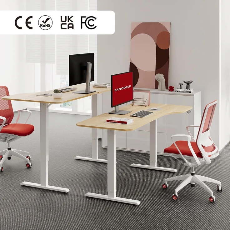 SANODESK Höhenverstellbarer Schreibtisch 160x75 cm Schreibtisch Höhenverstellbar Elektrisch Ergonomischer Steh-Sitz Tisch Computertisch für Heimbüro Homeoffice(ahorn) – Bild 3