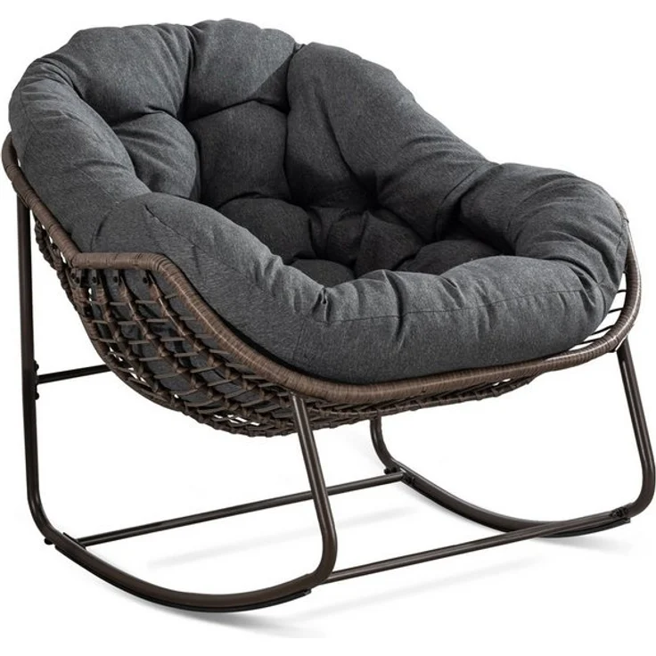 LVHOM Schaukelstuhl mit gepolstertem Kissen, Rattanstuhl mit Stahlrahmen, Lounge Sessel (Großformat B110.5cm x T94.5cm x H80cm,Dicke Kissen,160kg Tragfähigkeit, MEHRE FARBEN MEHRE OPTIONEN! Schaukelsessel umhüllendem Sitzgefühl & hoher Armlehne, 1 St),... – Bild 4