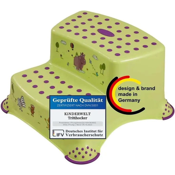 KiNDERWELT Tritthocker Premium zweistufiger Tritthocker Hippo grün stabiler Hocker