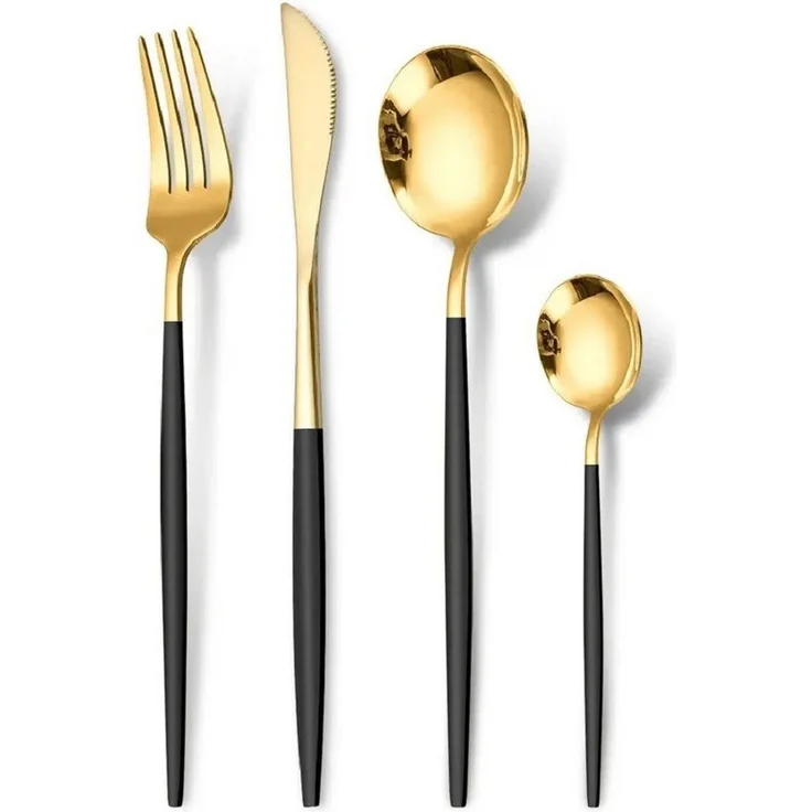 Premium Besteck-Set Schwarz/Gold 6 Personen 24-tlg Edelstahl Essbesteck CF-22128 – Bild 3