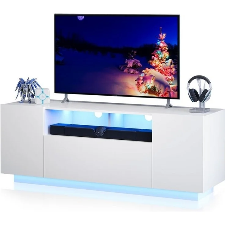 WLIVE TV-Schrank Modernes hängendes TV-Lowboard mit LED-Beleuchtung, 122/170 x36 x45 cm (TV Board mit Schränken und 2 Freiflächen, großer Stauraum) – Bild 4